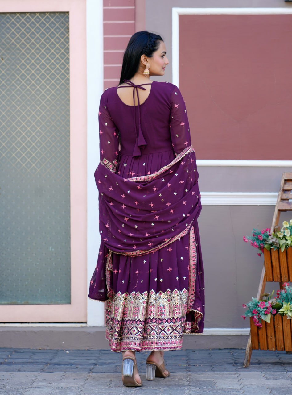 Yash Enterprise Wine Georgette Party Wear Embroidery Party Wear Suit Set  Grab2Buy Yash Enterprise Grab2Buy