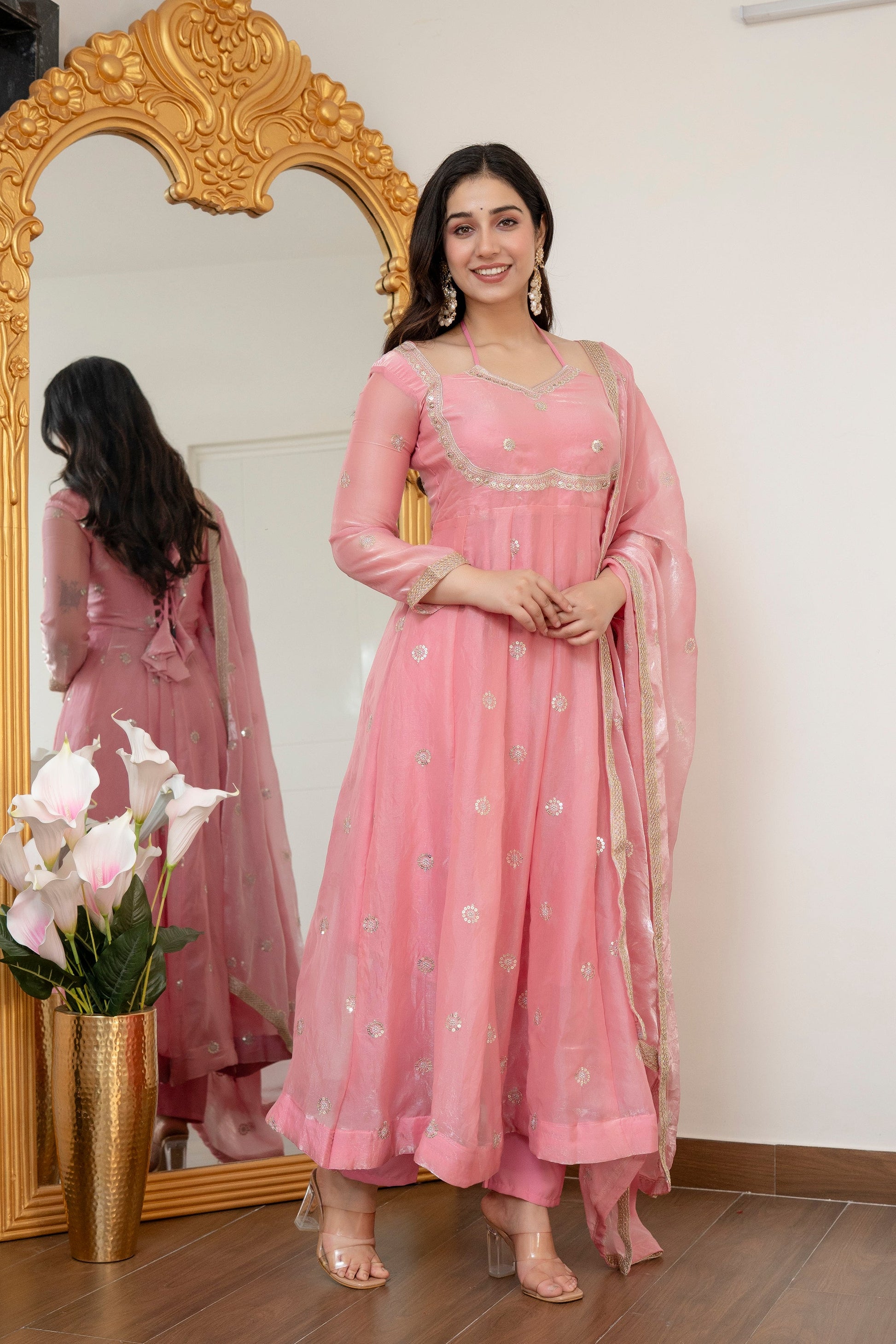 Yash Enterprise Peach Fandy Silk Party Wear Embroidery Suit Set  Grab2Buy Yash Enterprise Grab2Buy
