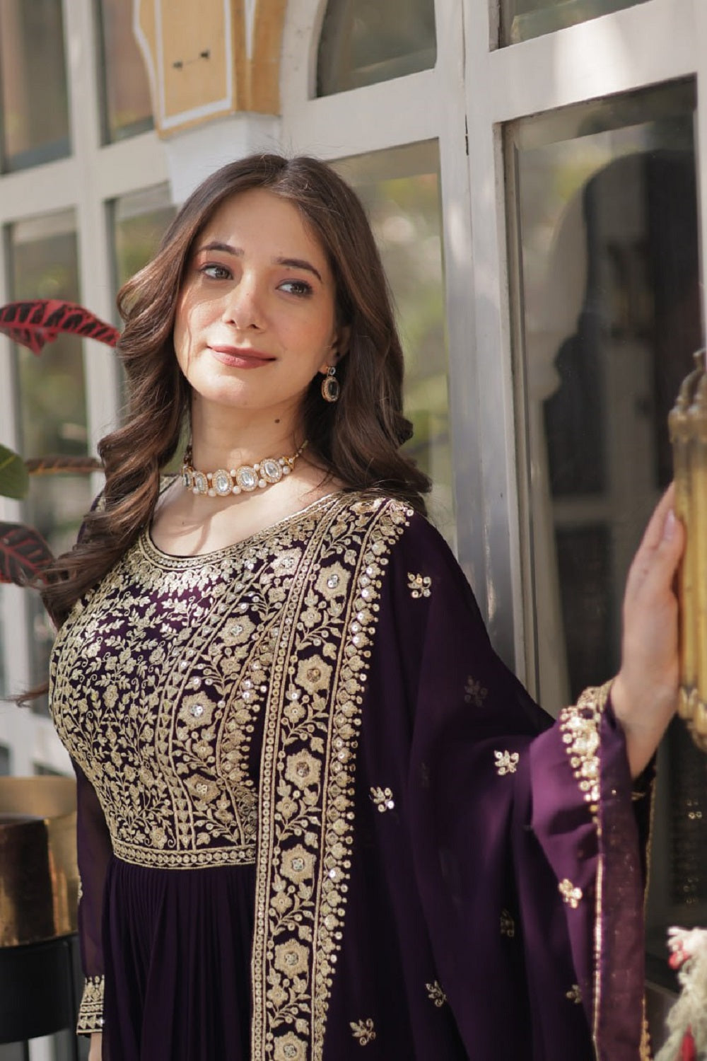 Yash Enterprise Wine Georgette Party Wear Embroidery Suit Set  Grab2Buy Yash Enterprise Grab2Buy