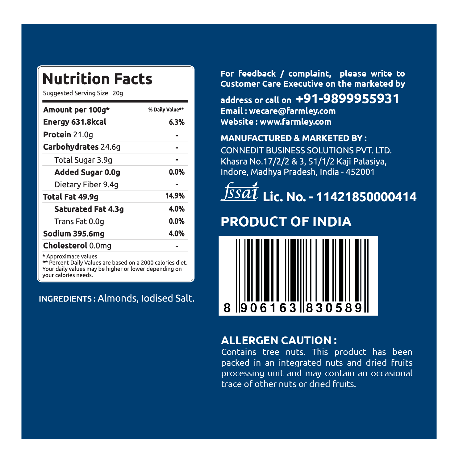 Farmley Classic Salted Almonds - Roasted, Not Fried