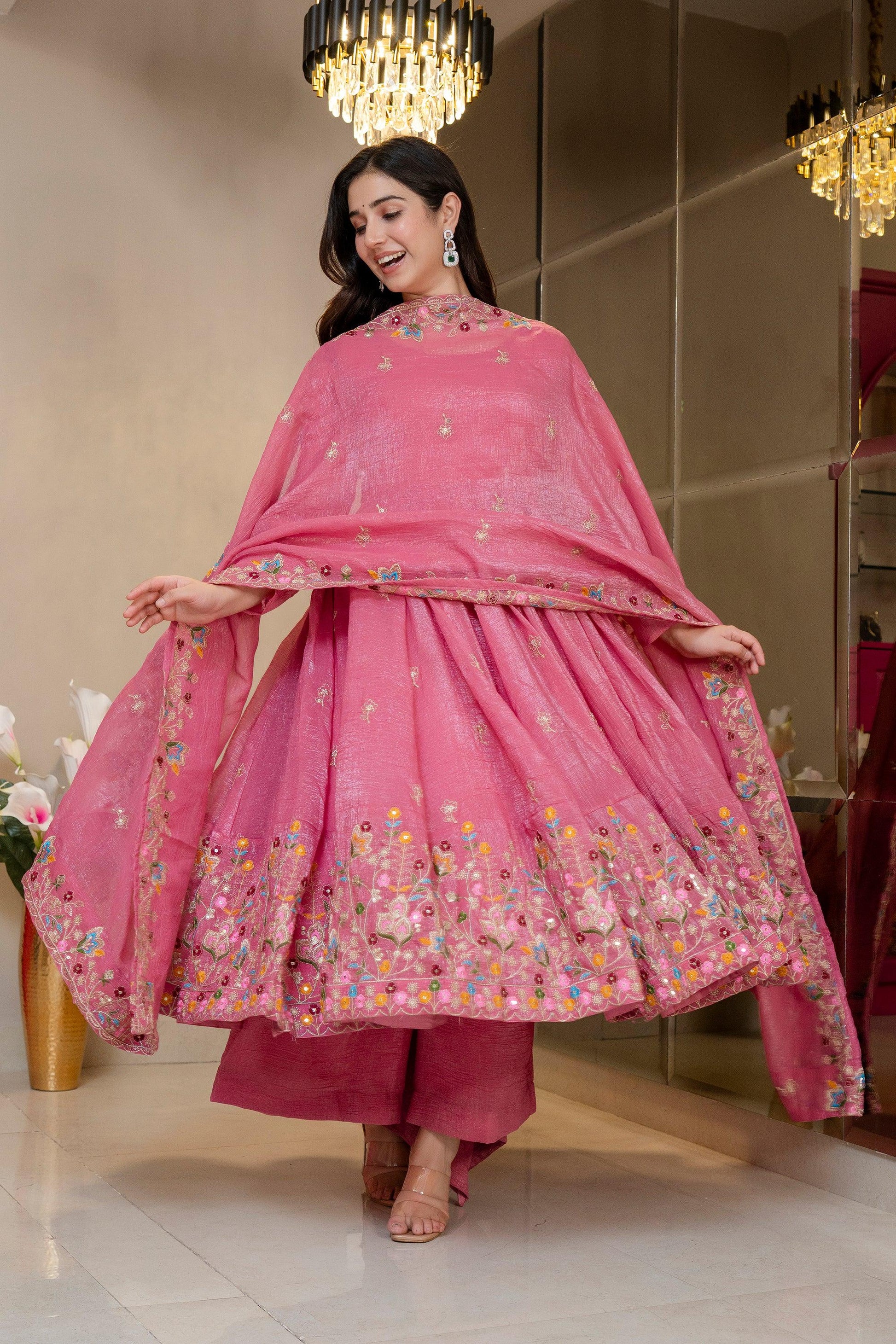 Yash Enterprise Dusty Rose Crunchy Silk Party Wear Embroidery Sharara Suit Set  Grab2Buy Yash Enterprise Grab2Buy