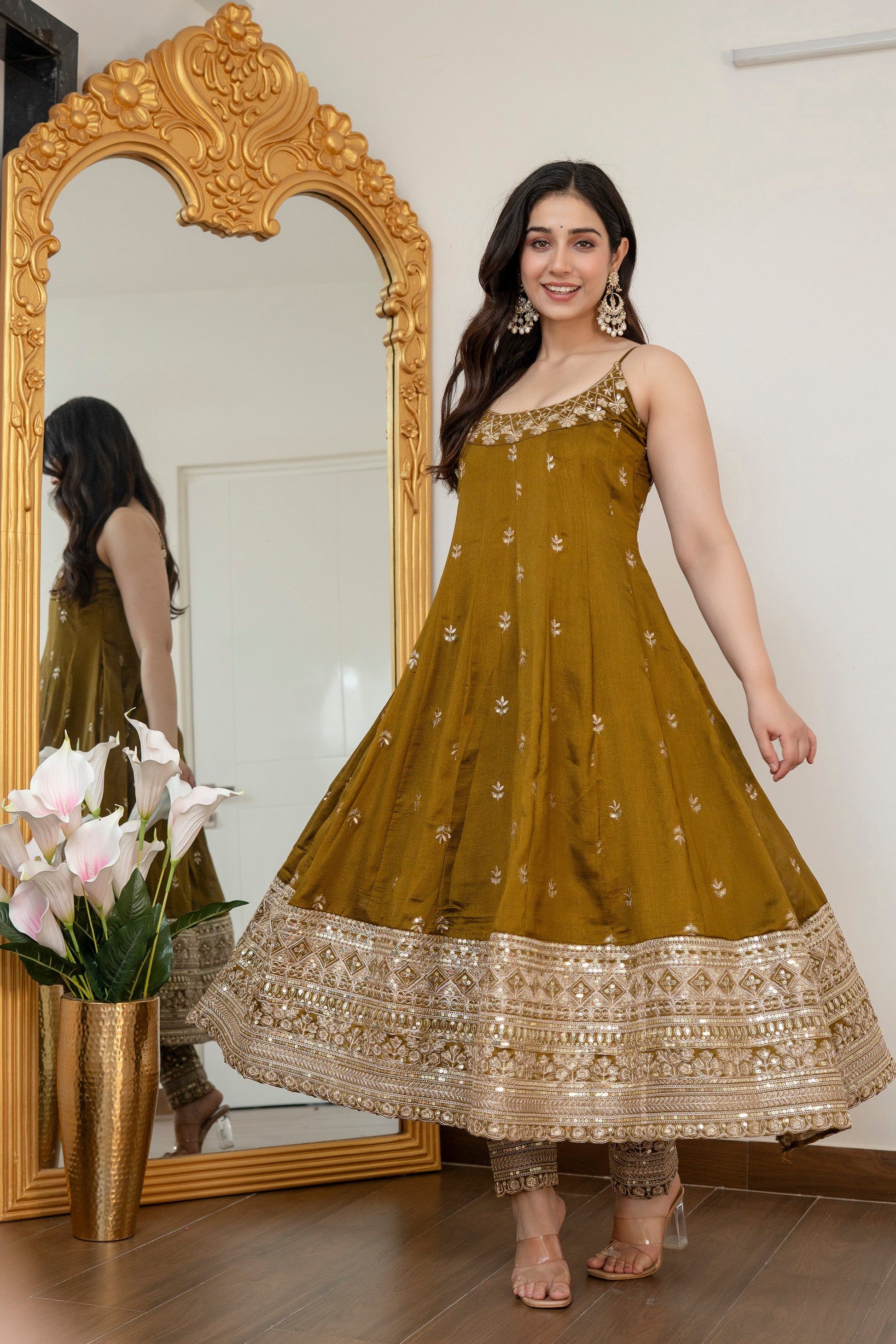 Yash Enterprise Mehndi Vichitra Silk Party Wear Embroidery Suit Set  Grab2Buy Yash Enterprise Grab2Buy