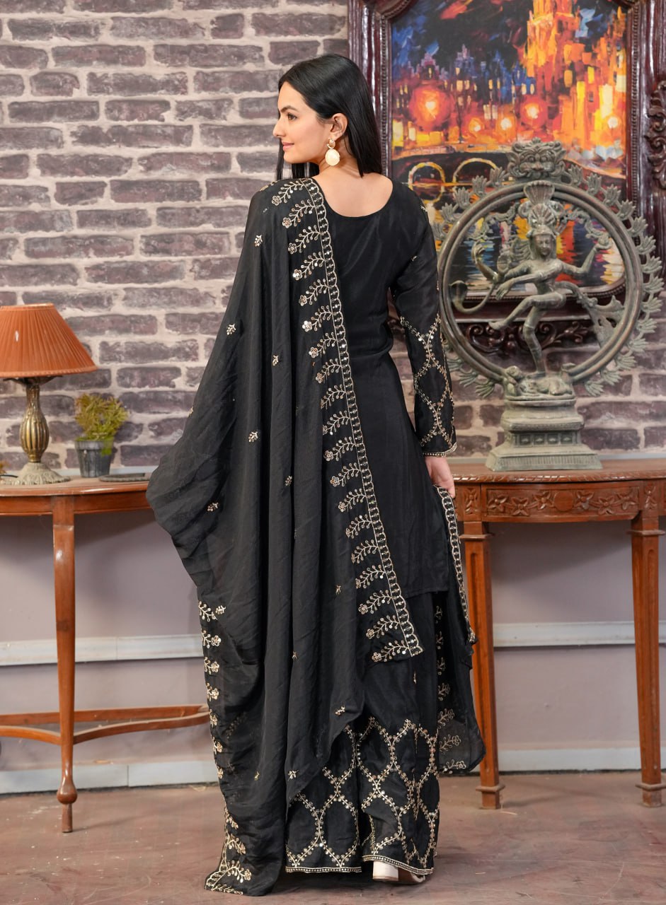 Yash Enterprise Black Chinon Silk Party Wear Embroidery Party Wear Suit Set  Grab2Buy Yash Enterprise Grab2Buy