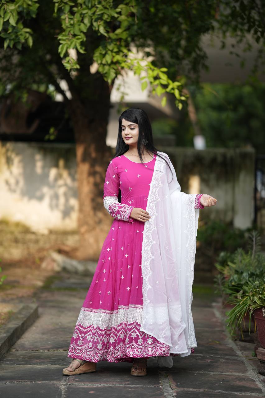 Yash Enterprise Pink Faux Georgette Embroidery Work Party Wear Suit Set  Grab2Buy Yash Enterprise Grab2Buy