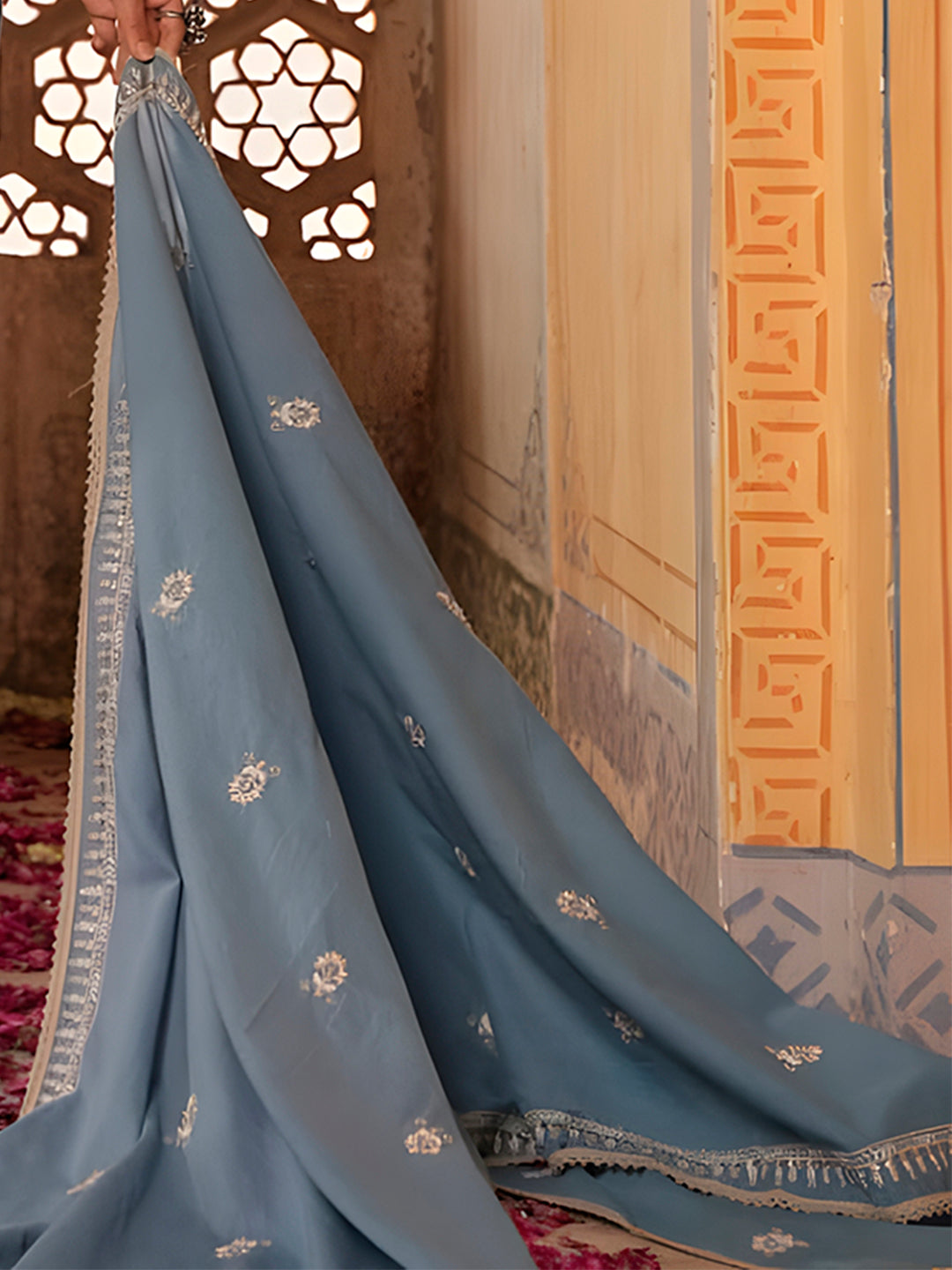 Embroidered & Lace Detailed Kurta With Pant & Embroidered Dupatta Luxury, Multicolor - Hiral Fashion