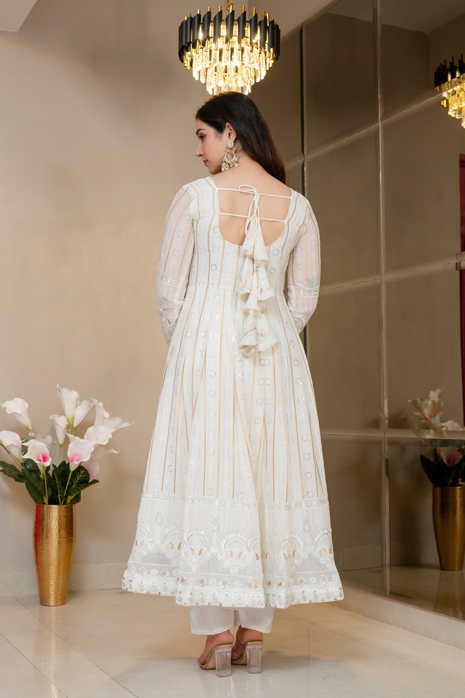Yash Enterprise Off White Faux Blooming Party Wear Embroidery Suit Set  Grab2Buy Yash Enterprise Grab2Buy