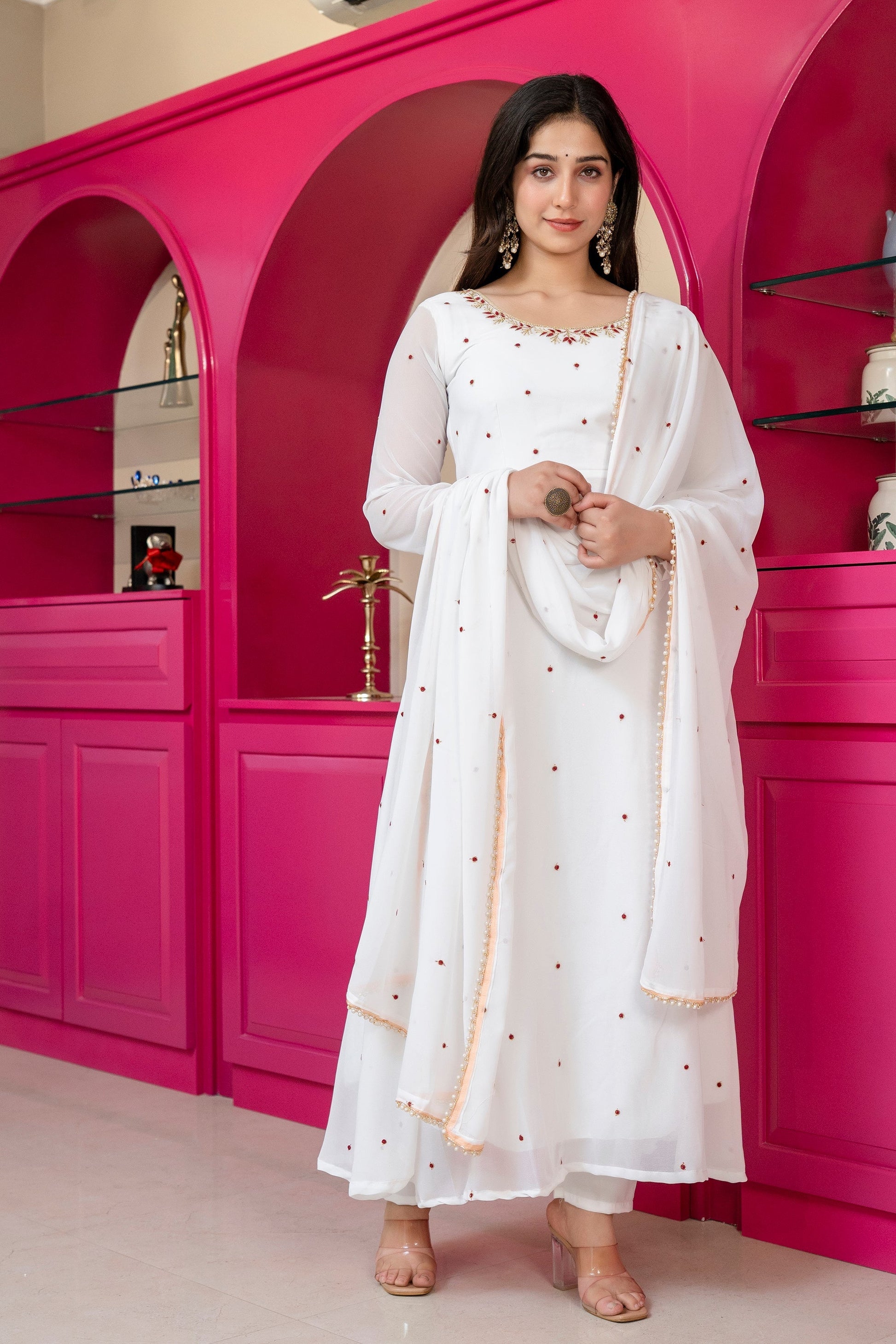 Yash Enterprise White Georgette Party Wear Embroidery Suit Set  Grab2Buy Yash Enterprise Grab2Buy