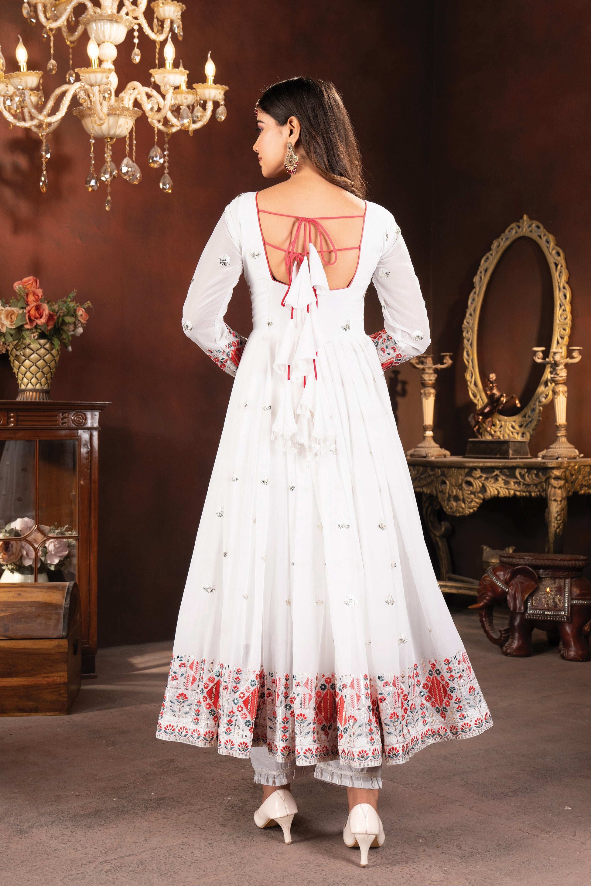 Yash Enterprise White Faux Blooming Embroidery Party Wear Suit Set  Grab2Buy Yash Enterprise Grab2Buy
