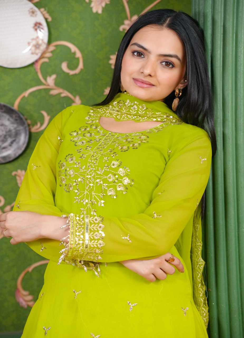 Yash Enterprise Green Georgette Party Wear Embroidery Party Wear Suit Set  Grab2Buy Yash Enterprise Grab2Buy