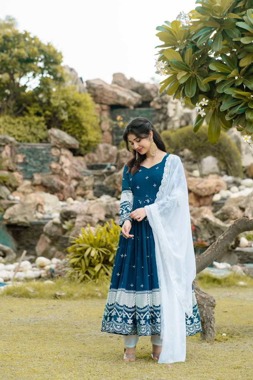 Yash Enterprise Navy Blue Fux Georgette With Emboidery Work Slwar Suits Stitched  Grab2Buy Yash Enterprise Grab2Buy