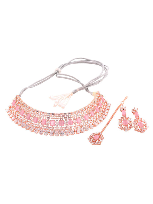 Saraf RS Jewellery Rose Gold-Plated & Pink AD Studded Handcrafted Jewellery Set - Grab2buy