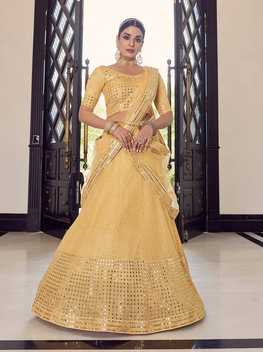 Myra Yellow Georgette Embroidered Designer Lehenga