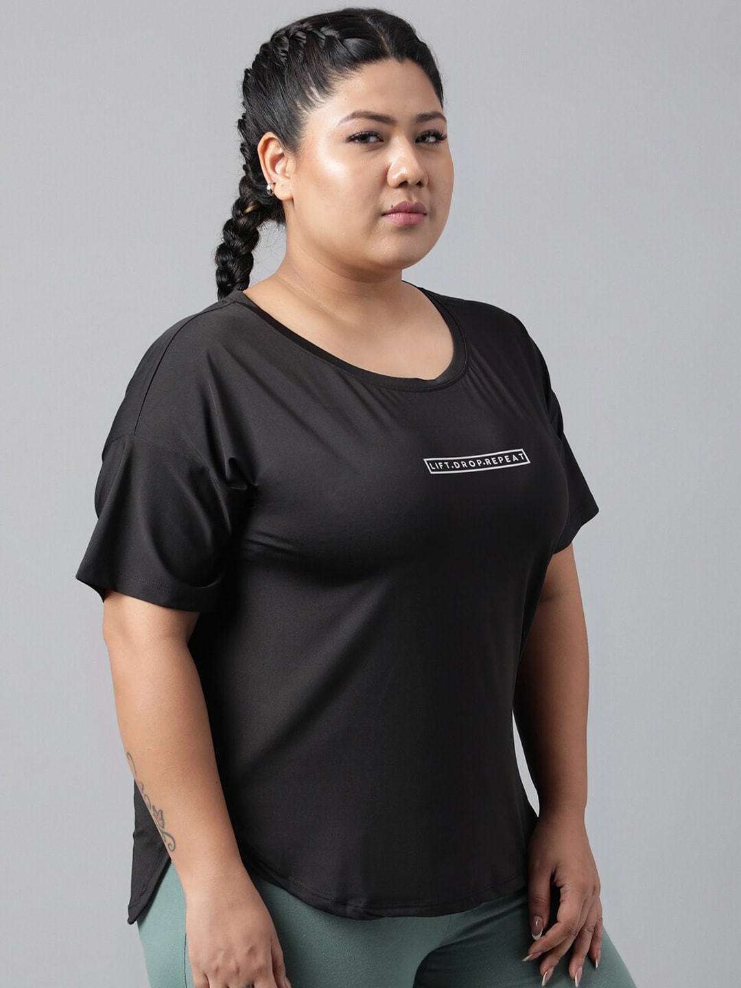 MKH Typography Printed Plus Size Drop Shoulder Sleeves Relaxed Fit Dri-FIT Sports T-shirt 