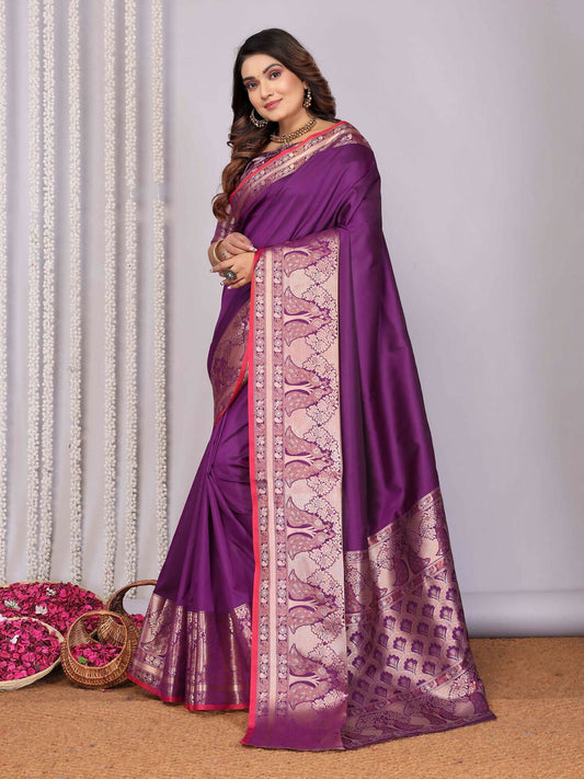 Joban Fashion Magenta Woven Banarasi Silk Sarees