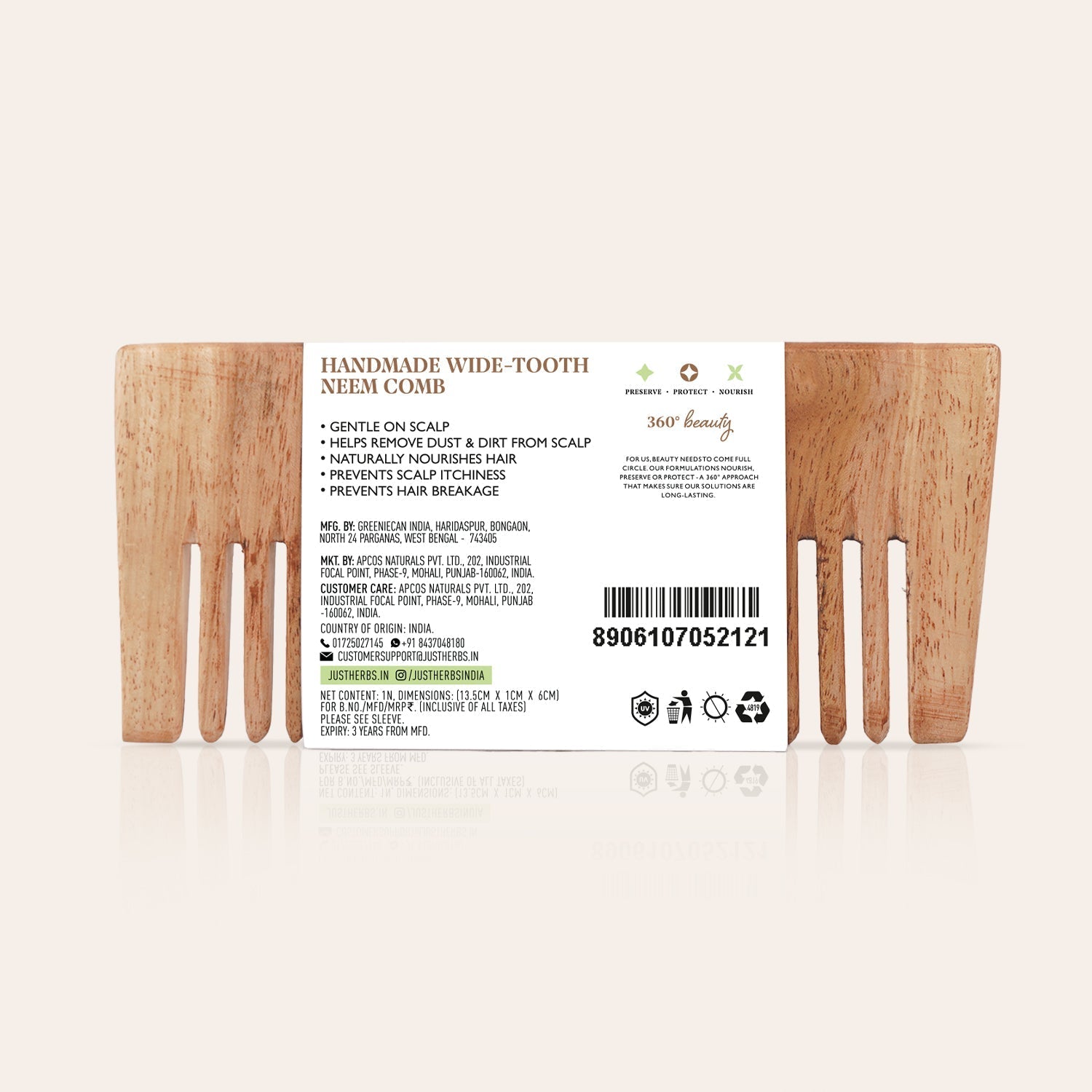 Handmade Wide-Tooth Neem Comb 
