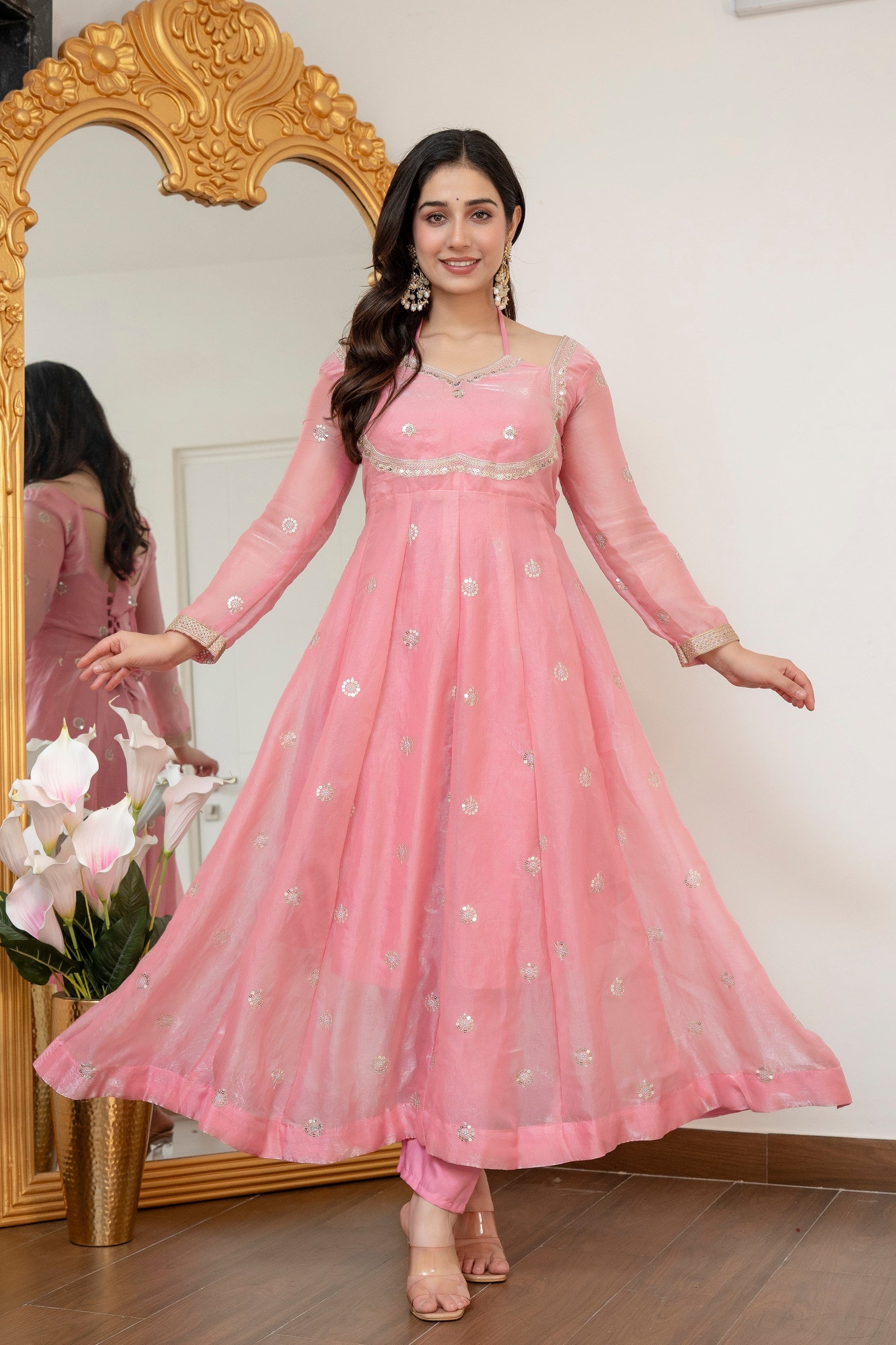 Yash Enterprise Peach Fandy Silk Party Wear Embroidery Suit Set  Grab2Buy Yash Enterprise Grab2Buy