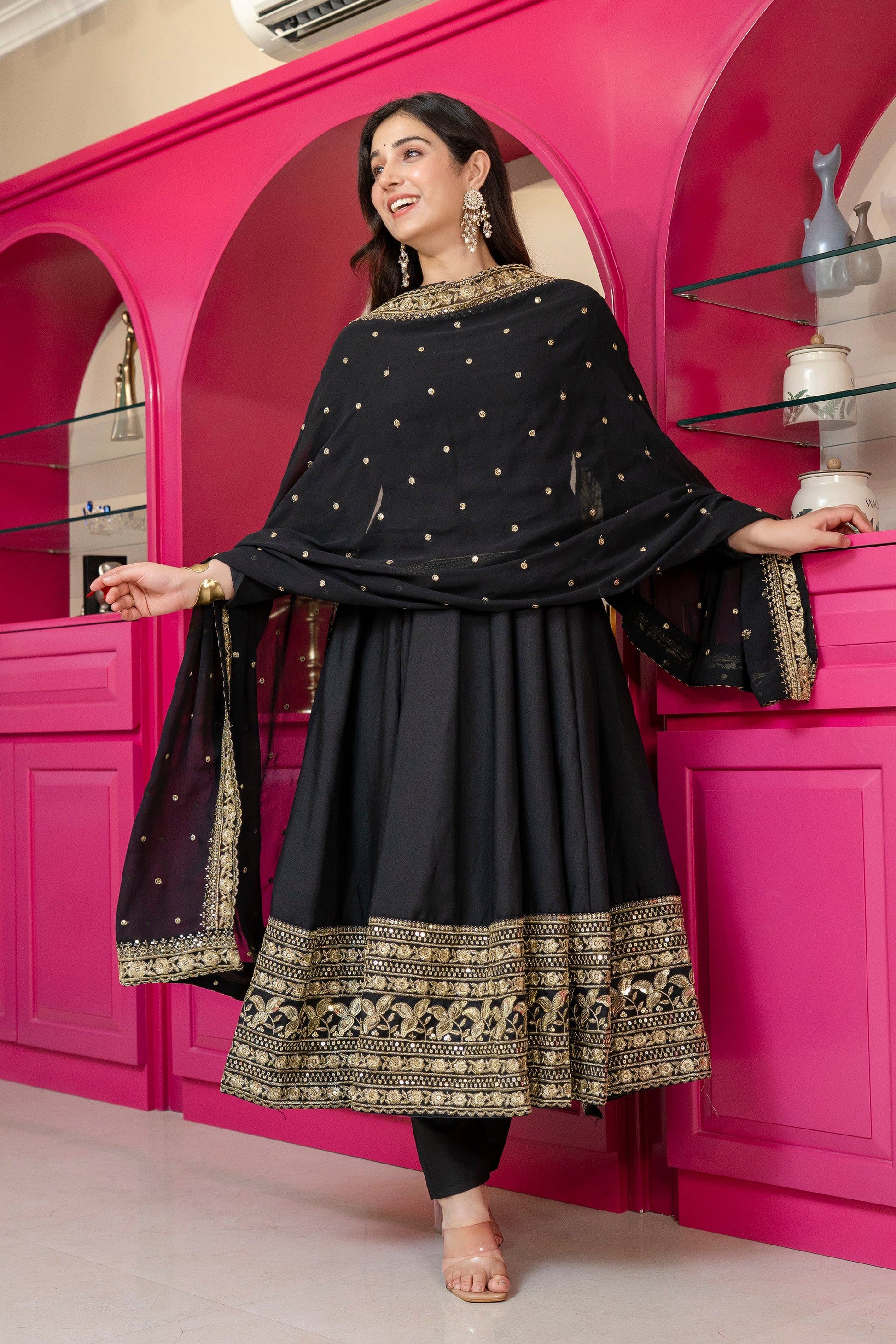 Yash Enterprise Black Rayon Party Wear Embroidery Suit Set  Grab2Buy Yash Enterprise Grab2Buy
