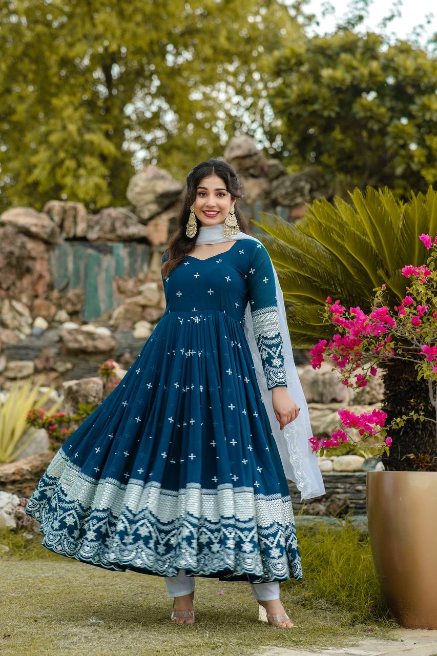 Yash Enterprise Navy Blue Fux Georgette With Emboidery Work Slwar Suits Stitched  Grab2Buy Yash Enterprise Grab2Buy