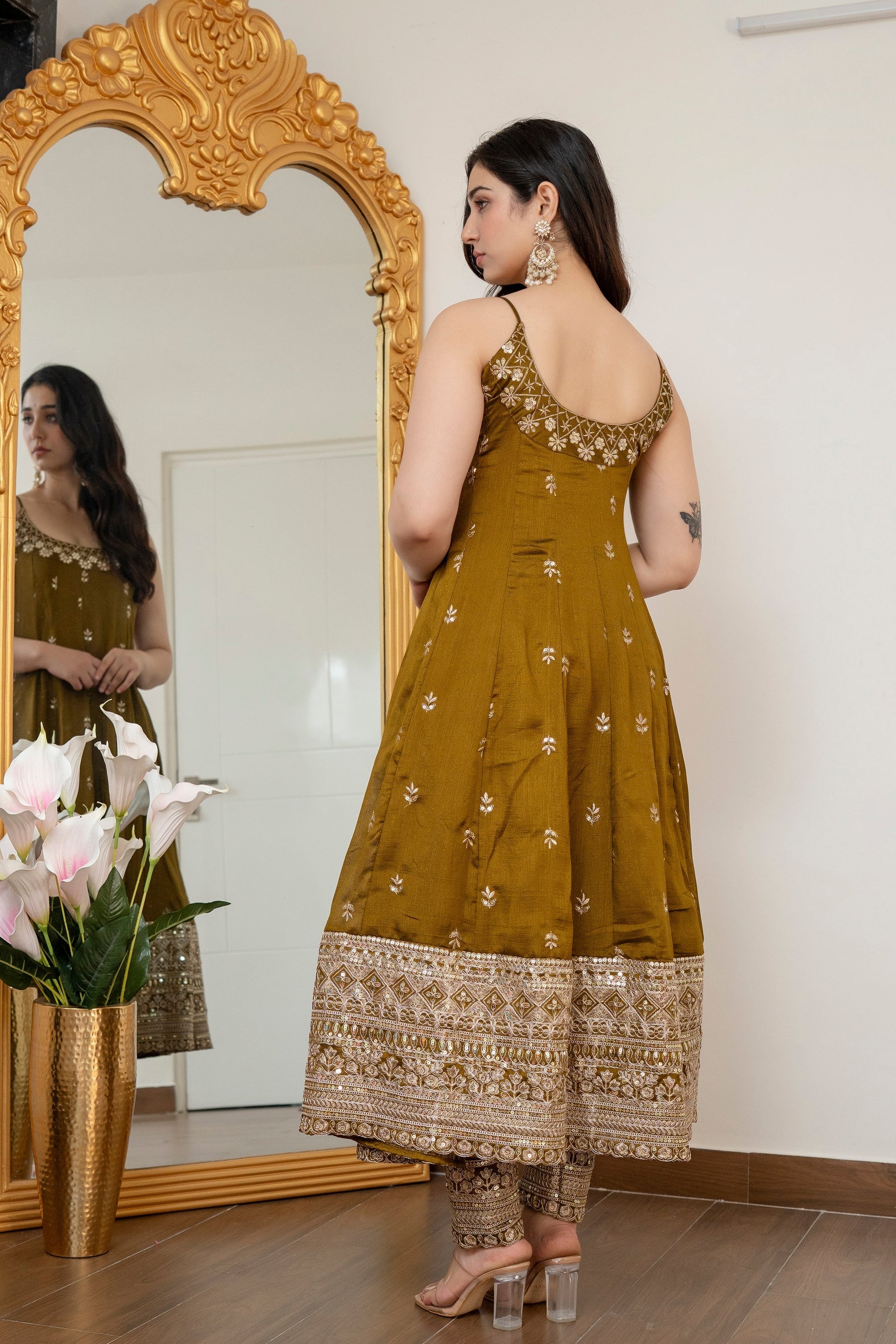 Yash Enterprise Mehndi Vichitra Silk Party Wear Embroidery Suit Set  Grab2Buy Yash Enterprise Grab2Buy