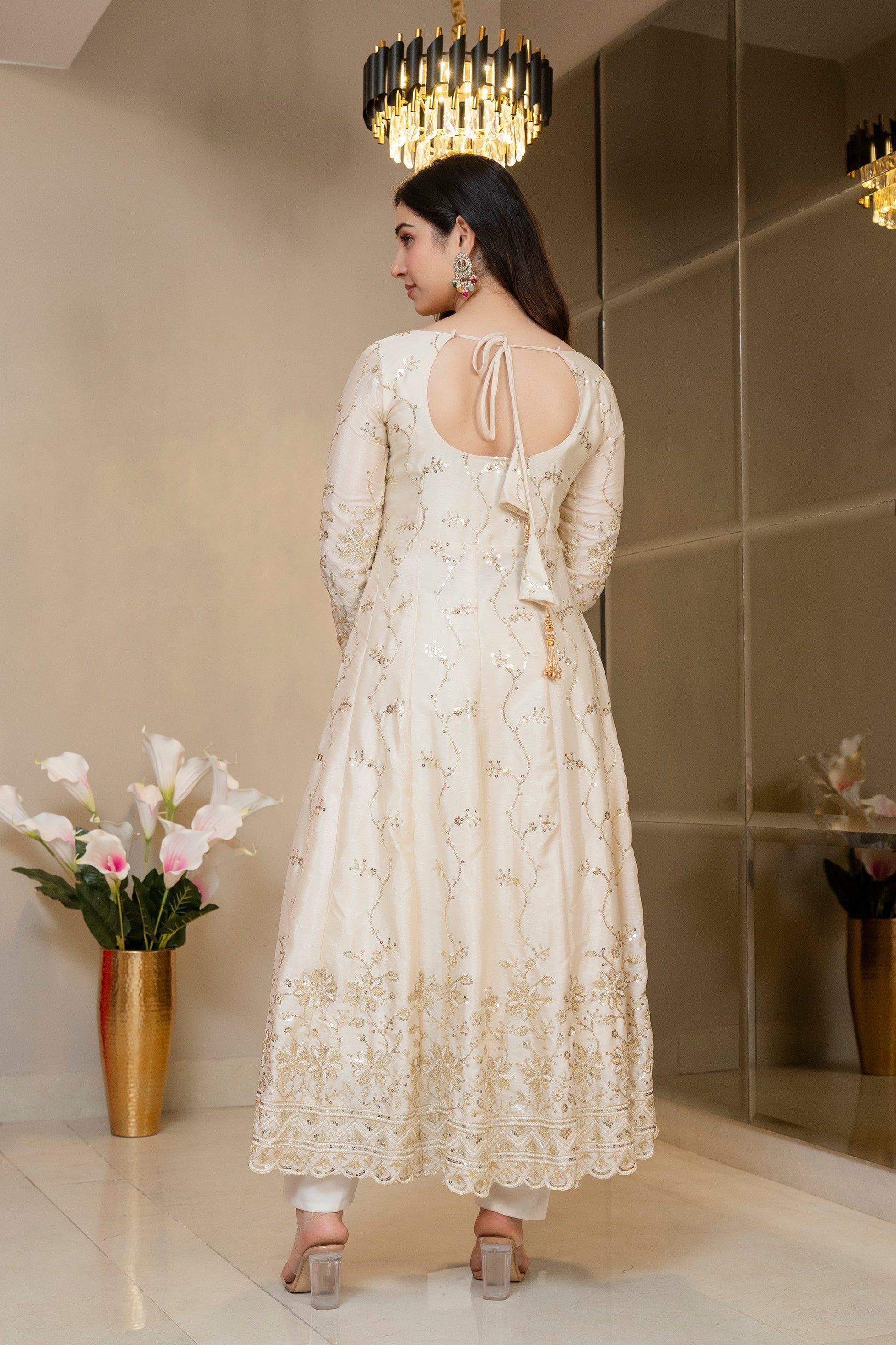 Yash Enterprise Cream Chinon Silk Party Wear Embroidery Suit Set  Grab2Buy Yash Enterprise Grab2Buy
