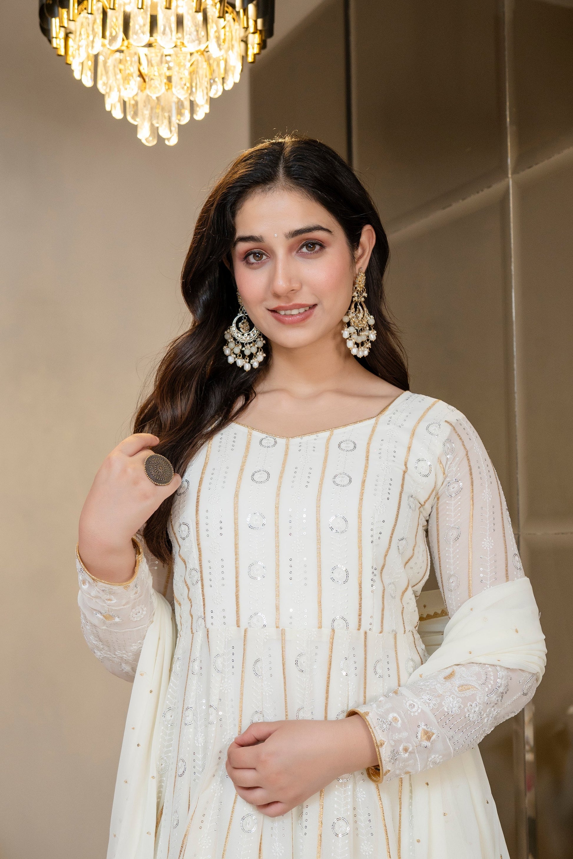 Yash Enterprise Off White Faux Blooming Party Wear Embroidery Suit Set  Grab2Buy Yash Enterprise Grab2Buy