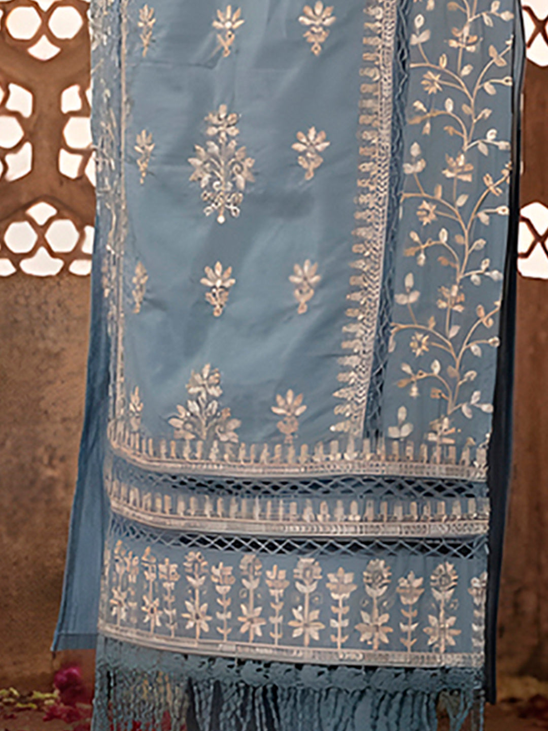 Embroidered & Lace Detailed Kurta With Pant & Embroidered Dupatta Luxury, Multicolor - Hiral Fashion