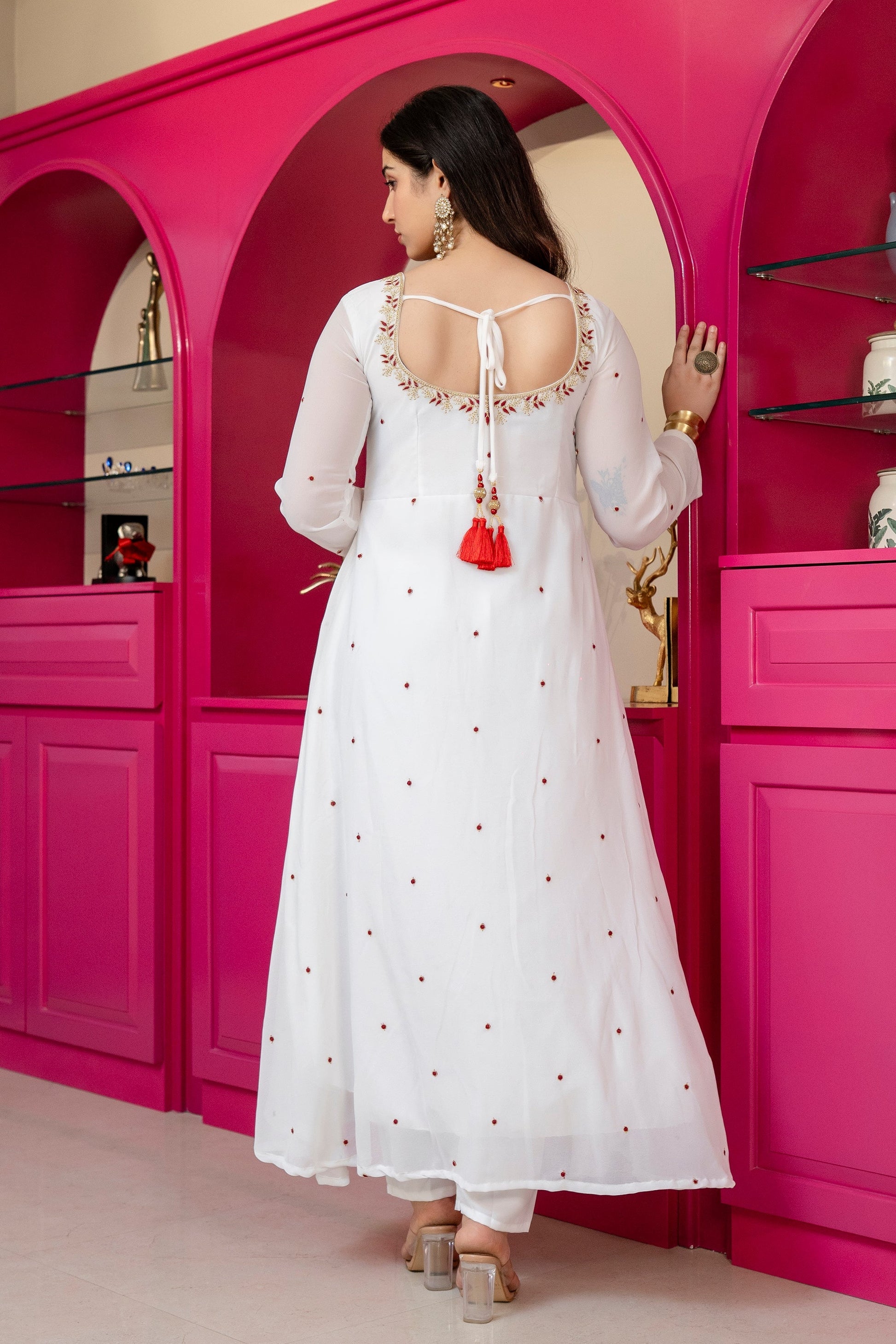 Yash Enterprise White Georgette Party Wear Embroidery Suit Set  Grab2Buy Yash Enterprise Grab2Buy