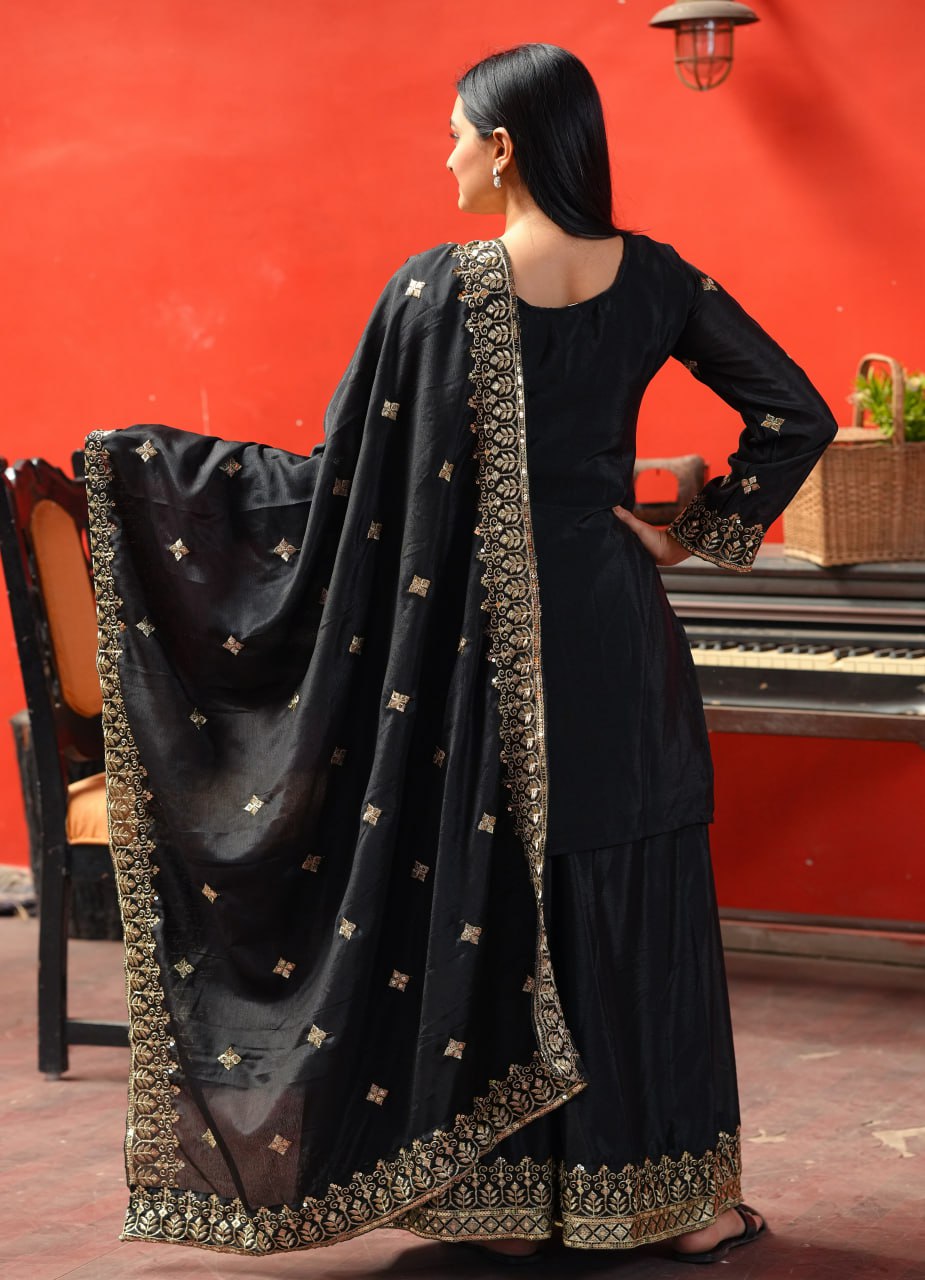 Yash Enterprise Black Chinon Silk Party Wear Embroidery Party Wear Suit Set  Grab2Buy Yash Enterprise Grab2Buy