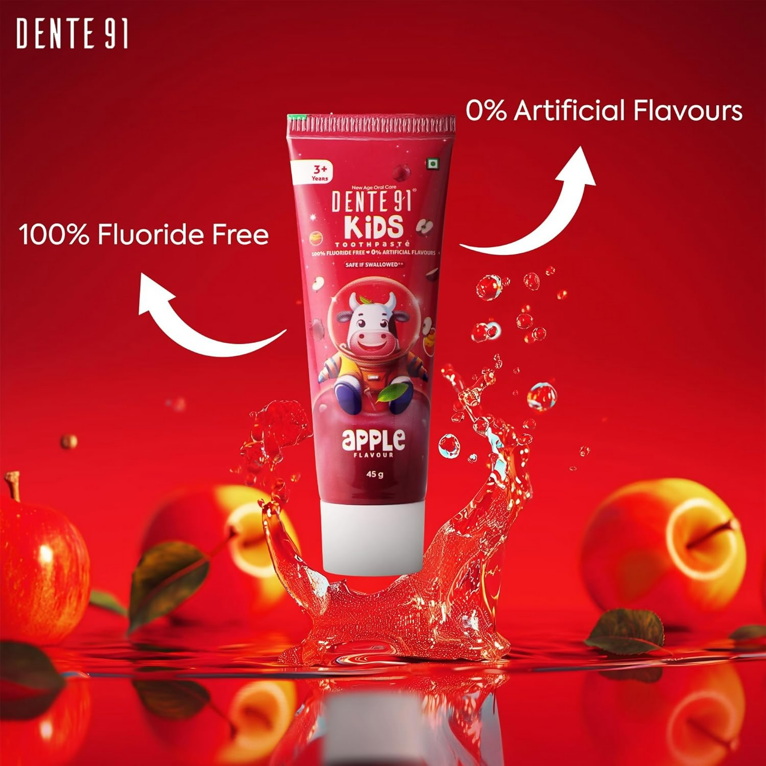 Dente91 Kids Toothpaste Protects Against Dental Caries & Hypersensitivity Fluoride Free Apple Flavour 