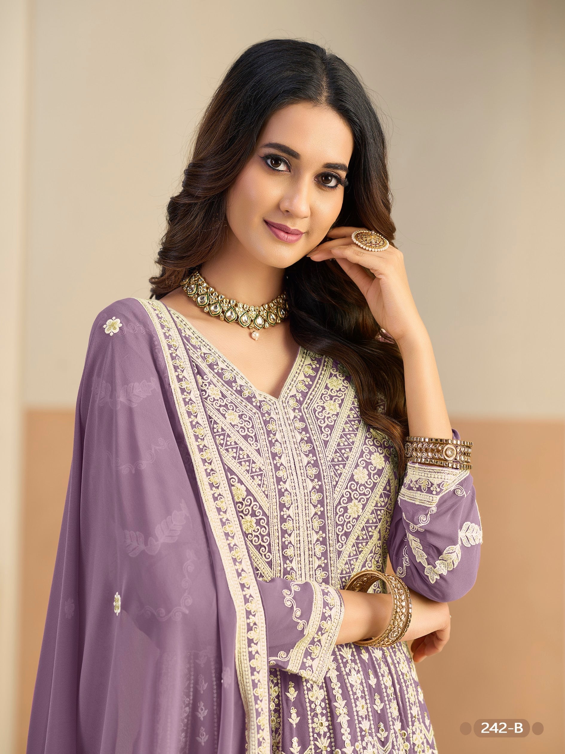Anaita Purple Heavy Embroidered Faux Georgette Anarkali Suit With Salwar