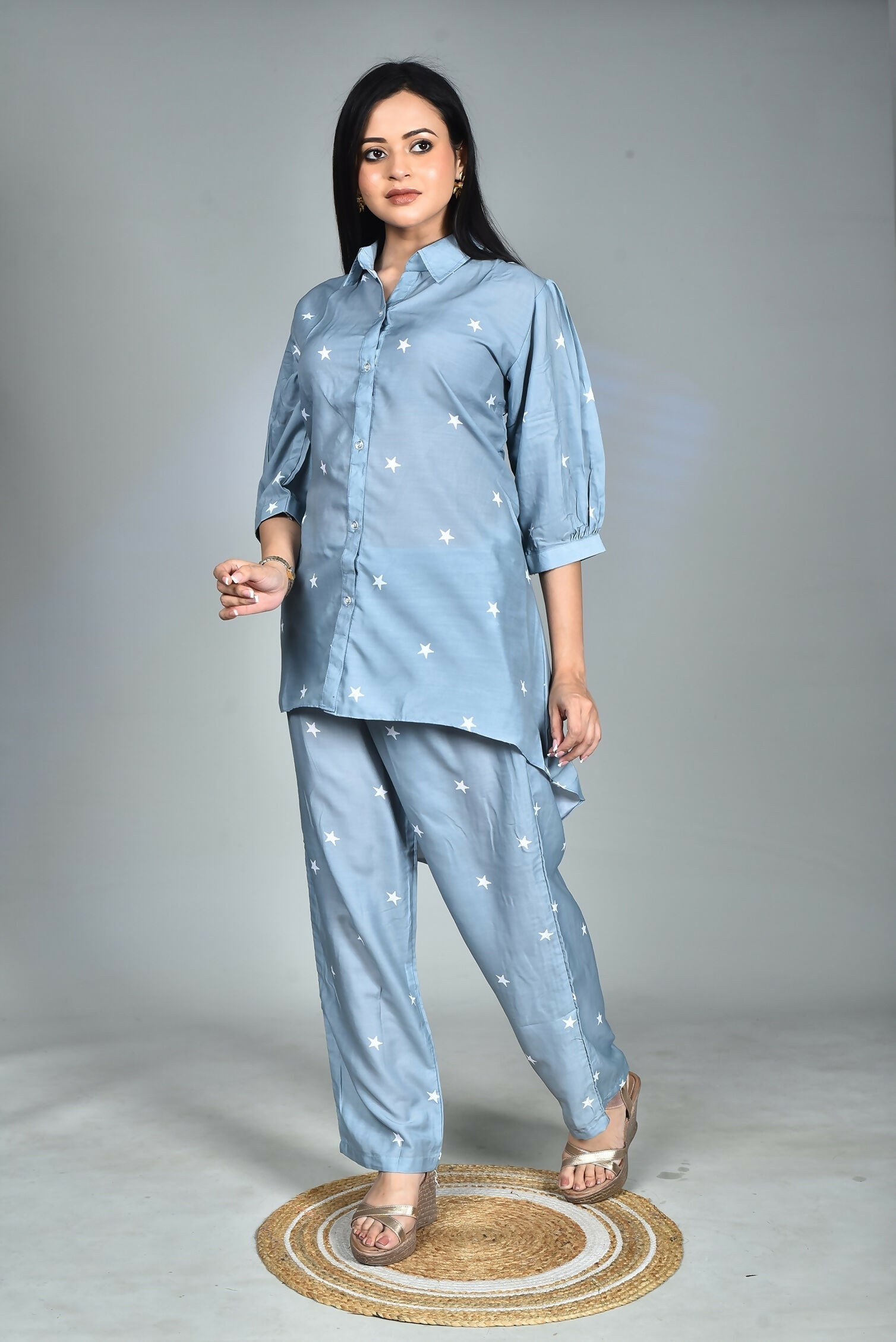 Morchari Digital Print Semi Muslin Co-Ord Set Top & Trouser-Multicolor 