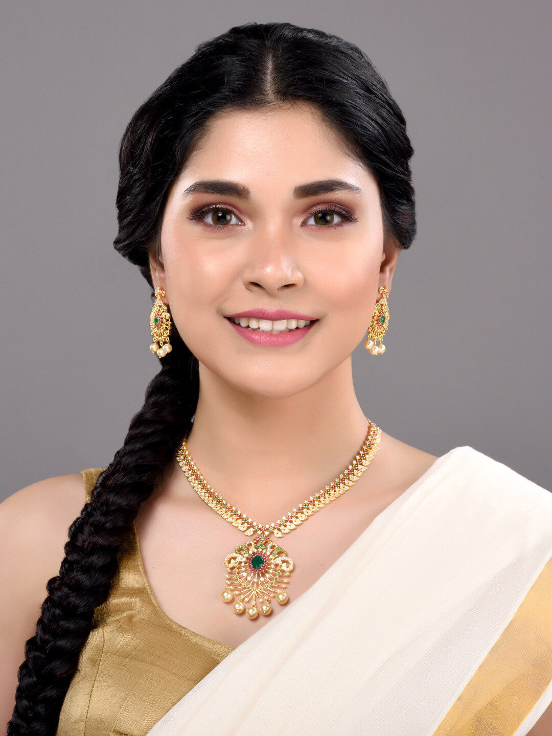 Saraf RS Jewellery Women Gold-Toned & Multi-Coloured CZ-Studded Handcrafted Jewellery Set - Grab2buy