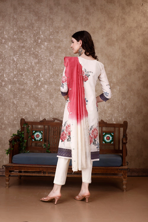 Hand Embroidered & Floral Printed Kurta With Pant & Dupatta Luxury, Multicolor - Hiral Fashion