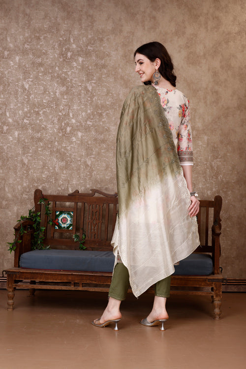 Hand Embroidered & Floral Printed Kurta With Pant & Dupatta Luxury, Multicolor - Hiral Fashion