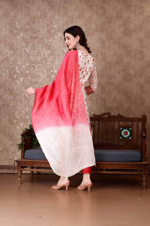 Hand Embroidered & Floral Printed Kurta With Pant & Dupatta Luxury, Multicolor - Hiral Fashion