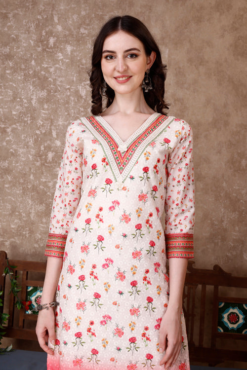 Hand Embroidered & Floral Printed Kurta With Pant & Dupatta Luxury, Multicolor - Hiral Fashion