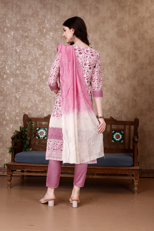 Hand Embroidered & Floral Printed Kurta With Pant & Dupatta Luxury, Multicolor - Hiral Fashion