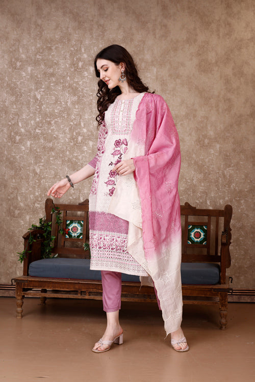 Hand Embroidered & Floral Printed Kurta With Pant & Dupatta Luxury, Multicolor - Hiral Fashion