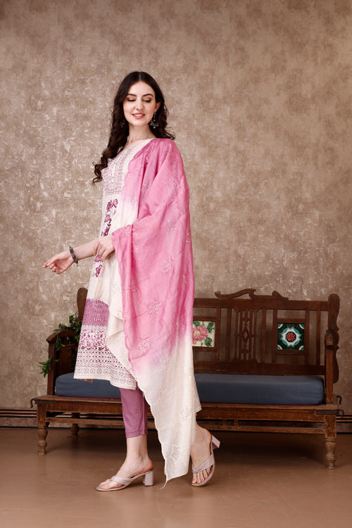 Hand Embroidered & Floral Printed Kurta With Pant & Dupatta Luxury, Multicolor - Hiral Fashion