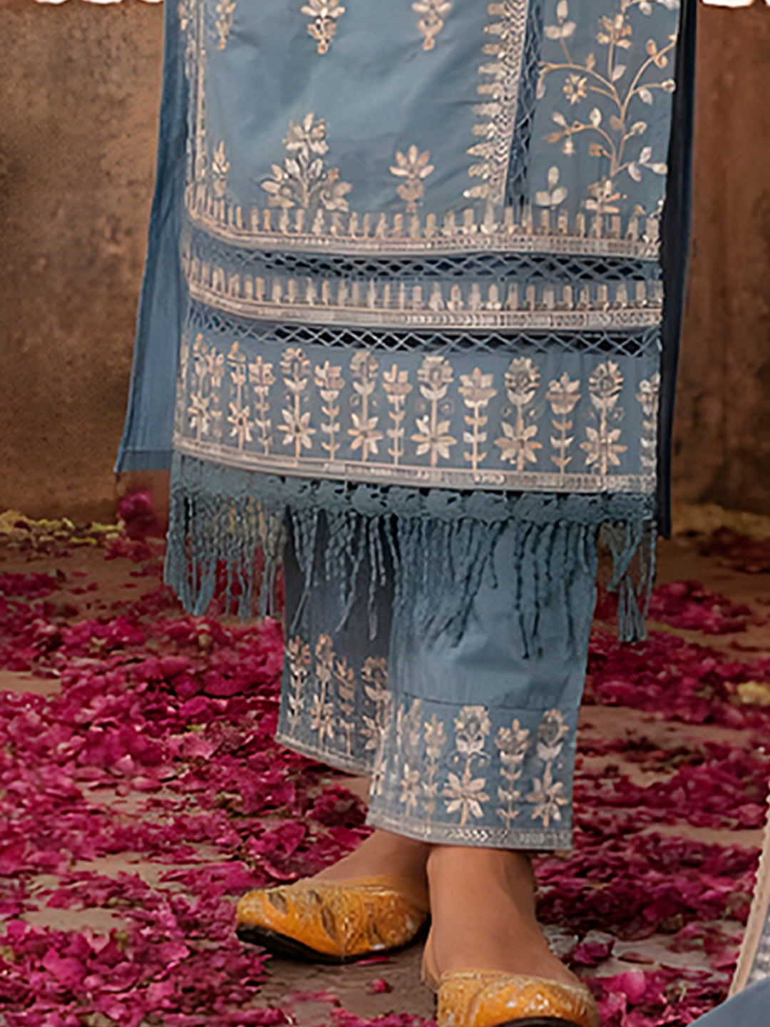 Embroidered & Lace Detailed Kurta With Pant & Embroidered Dupatta Luxury, Multicolor - Hiral Fashion