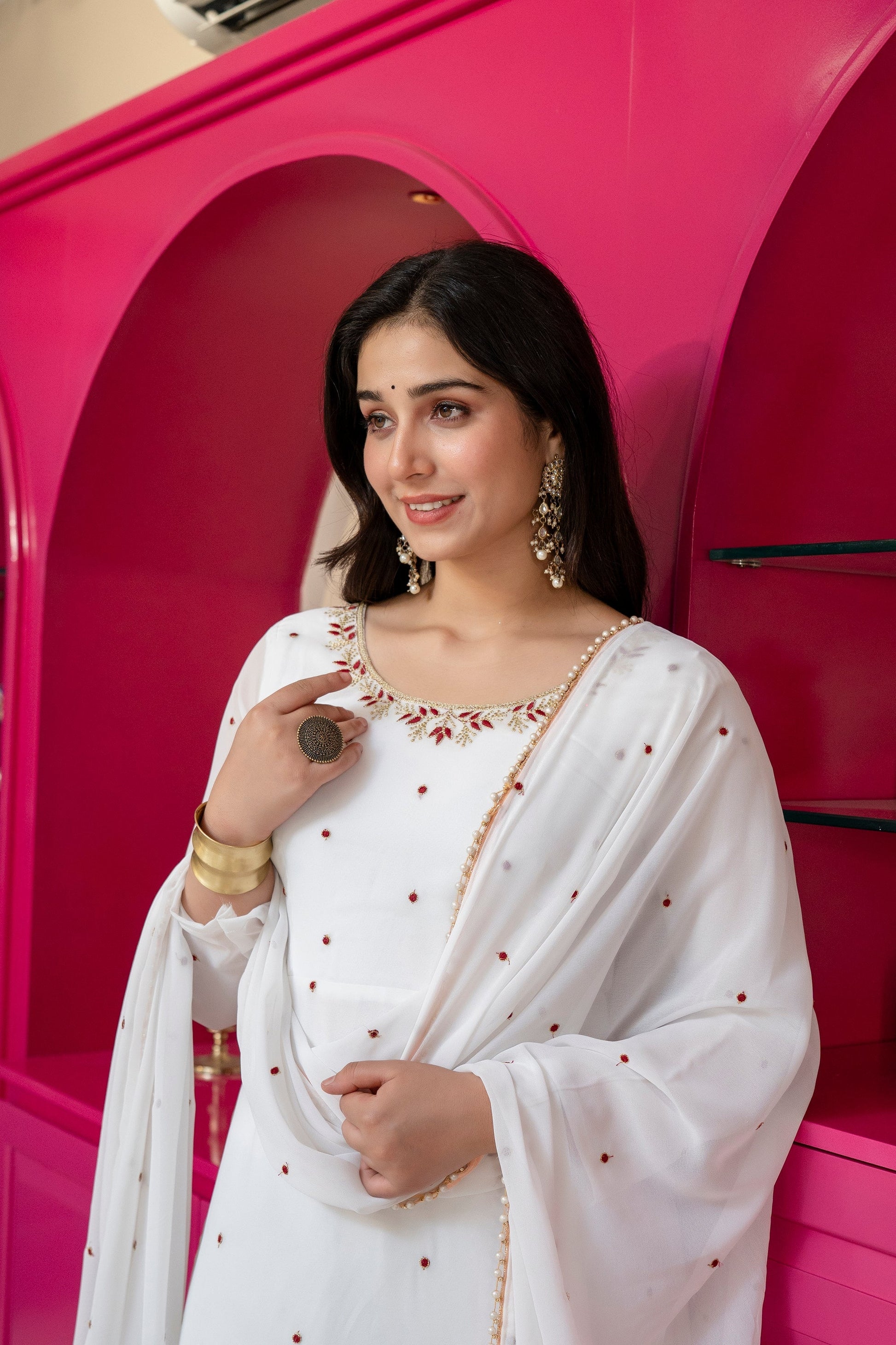Yash Enterprise White Georgette Party Wear Embroidery Suit Set  Grab2Buy Yash Enterprise Grab2Buy