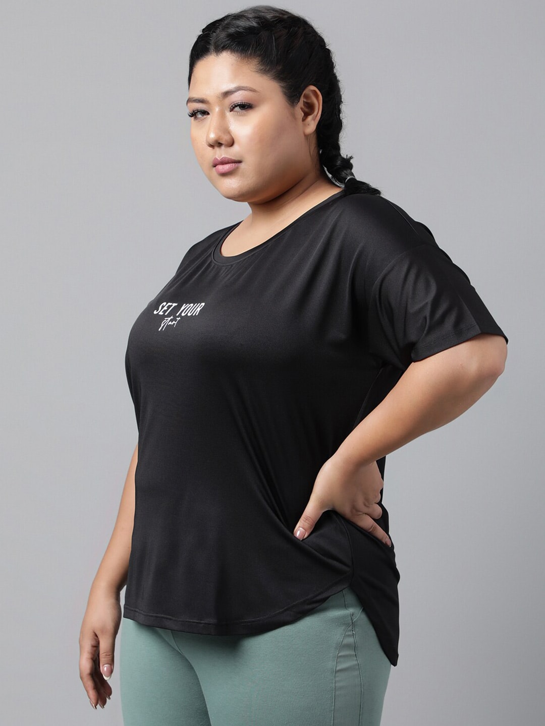 MKH Typography Printed Plus Size Drop Shoulder Sleeves Relaxed Fit Dri-FIT Sports T-shirt 