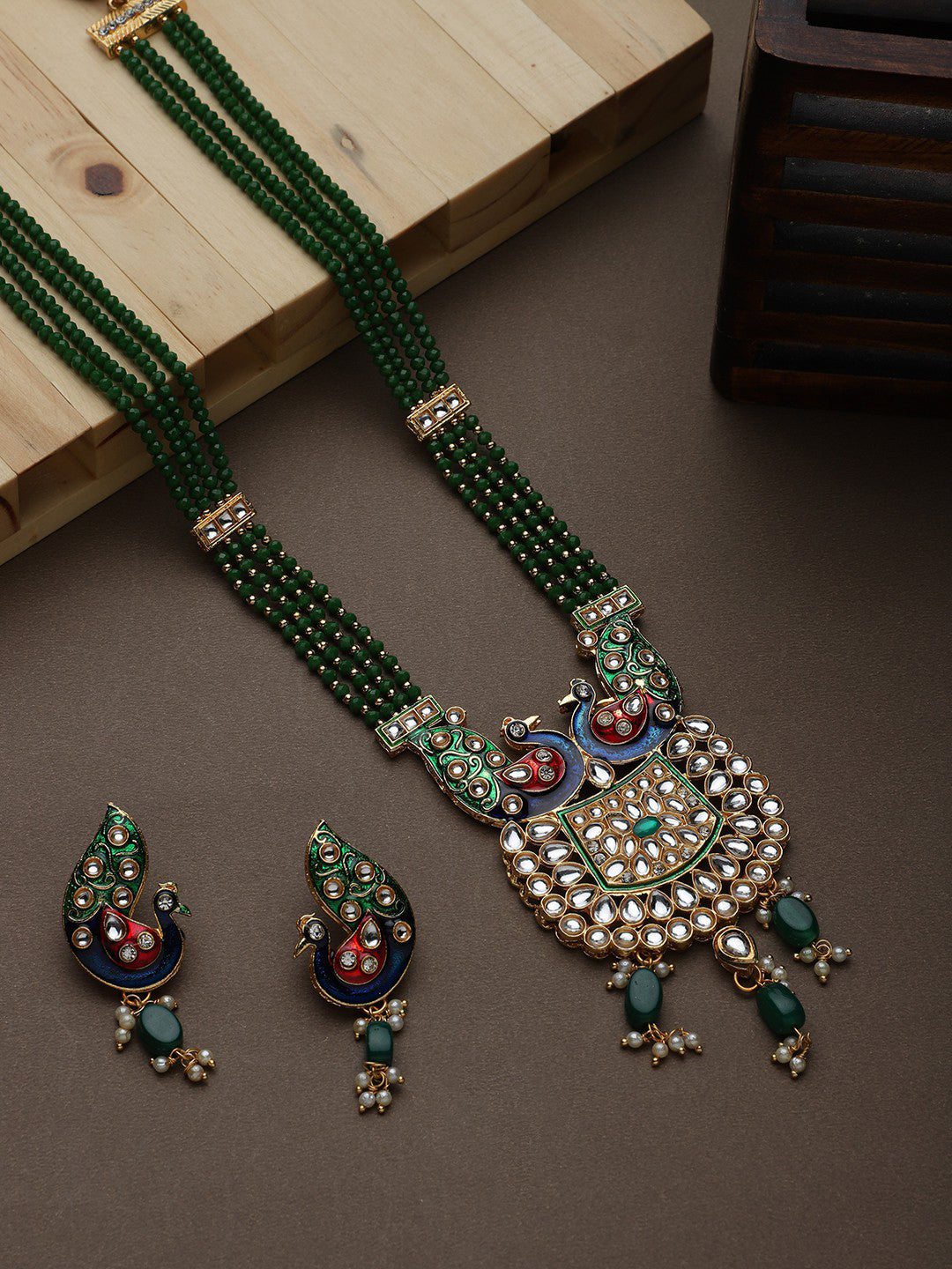 Cardinal Gold-Plated Green Studded Jewellery Set - Grab2buy
