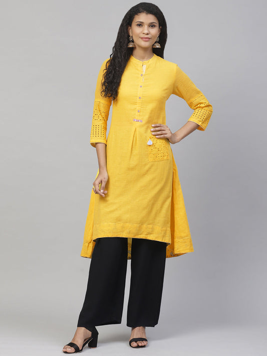 Biba Women Yellow Solid A-Line Kurta - Grab2buy
