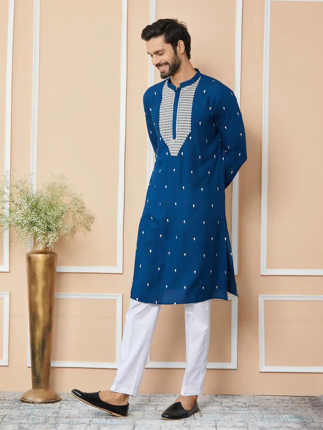 Fabmade Radiate Elegance With Our Royal Blue Sequins Embroidered Kurta Pyjama