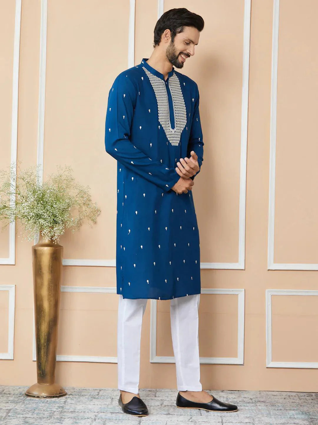 Fabmade Radiate Elegance With Our Royal Blue Sequins Embroidered Kurta Pyjama