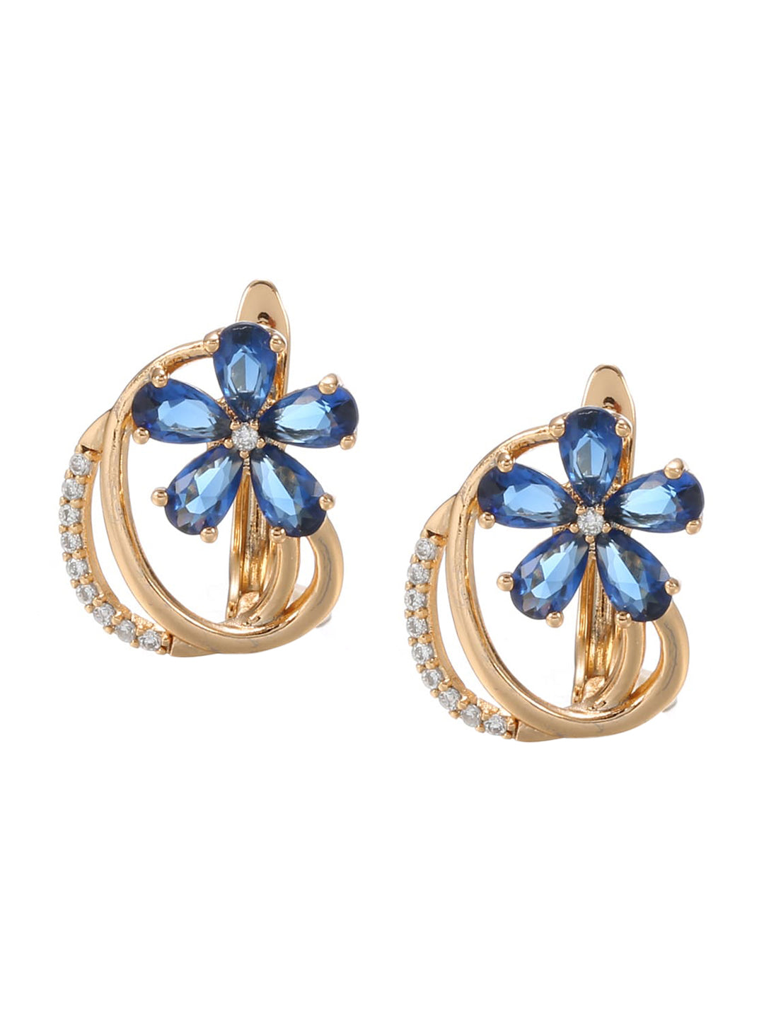 Shining Diva Rose Gold-Plated Blue Floral Studs Earrings - Grab2buy