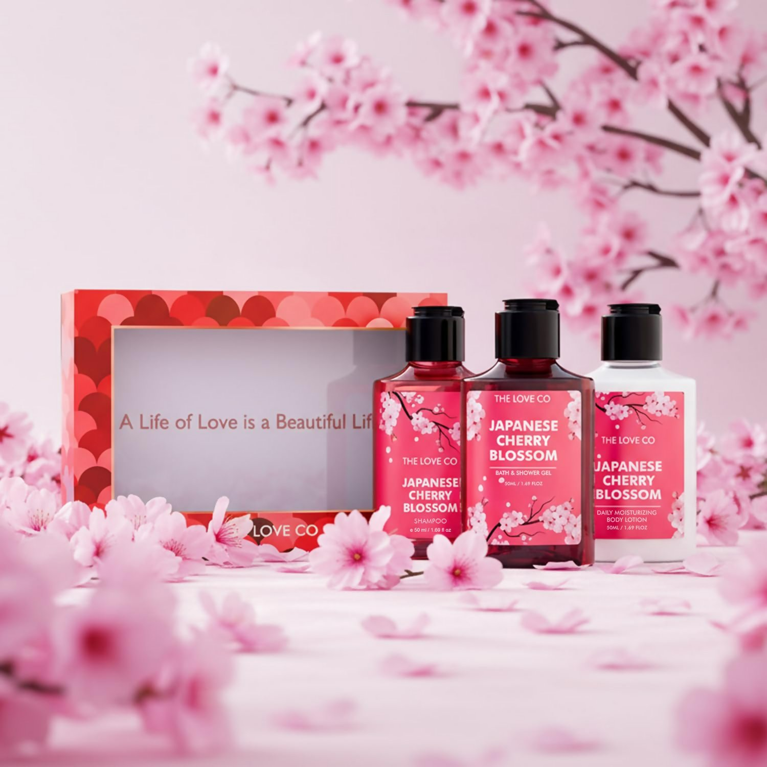 The Love Co. Japanese Cherry Blossom Bath And Body Care Gift Set Box Kit  Grab2Buy The Love Co. Grab2Buy