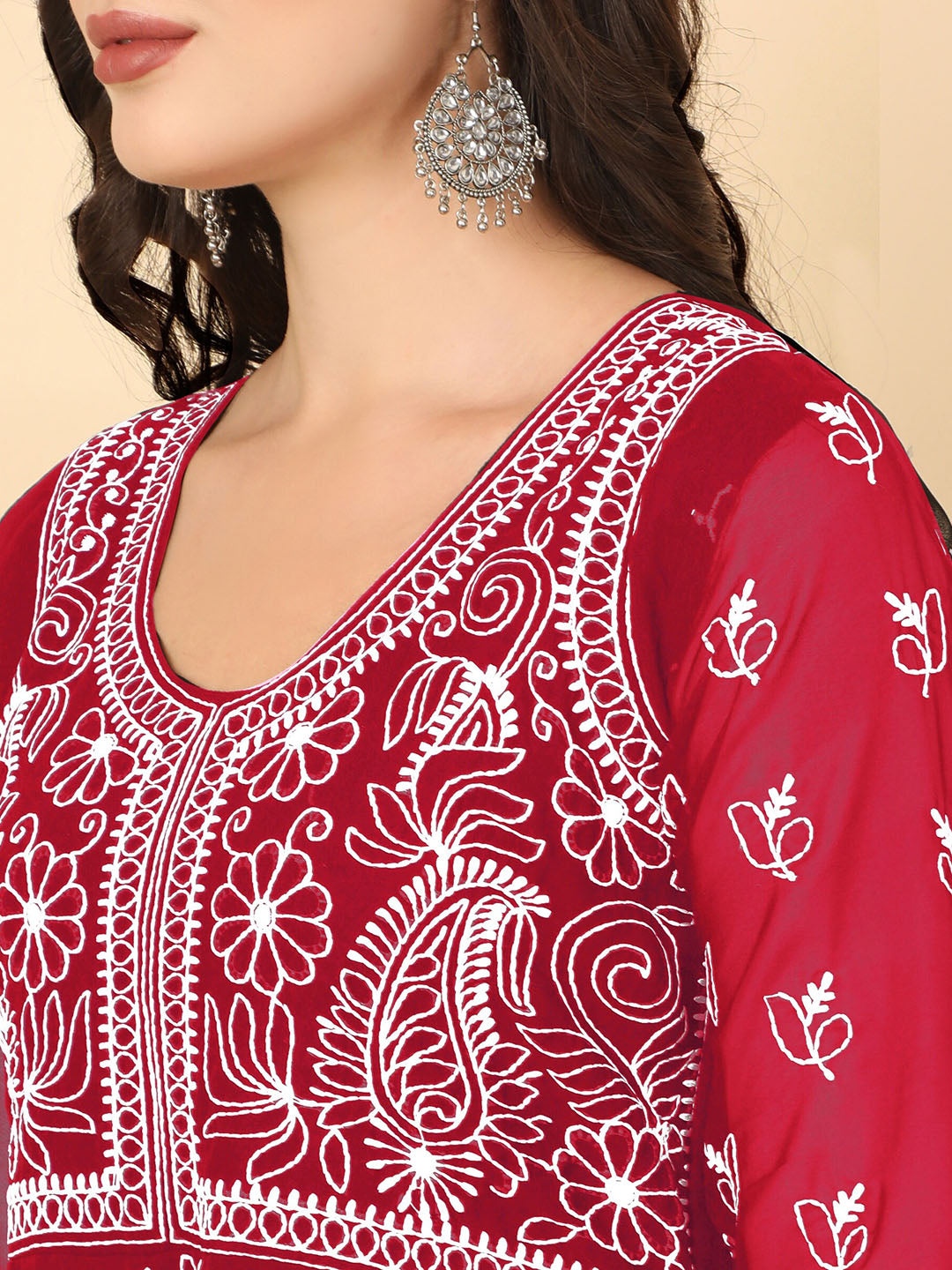 HERE&NOW Chikankari Embroidered Thread Work Georgette Anarkali Kurta 