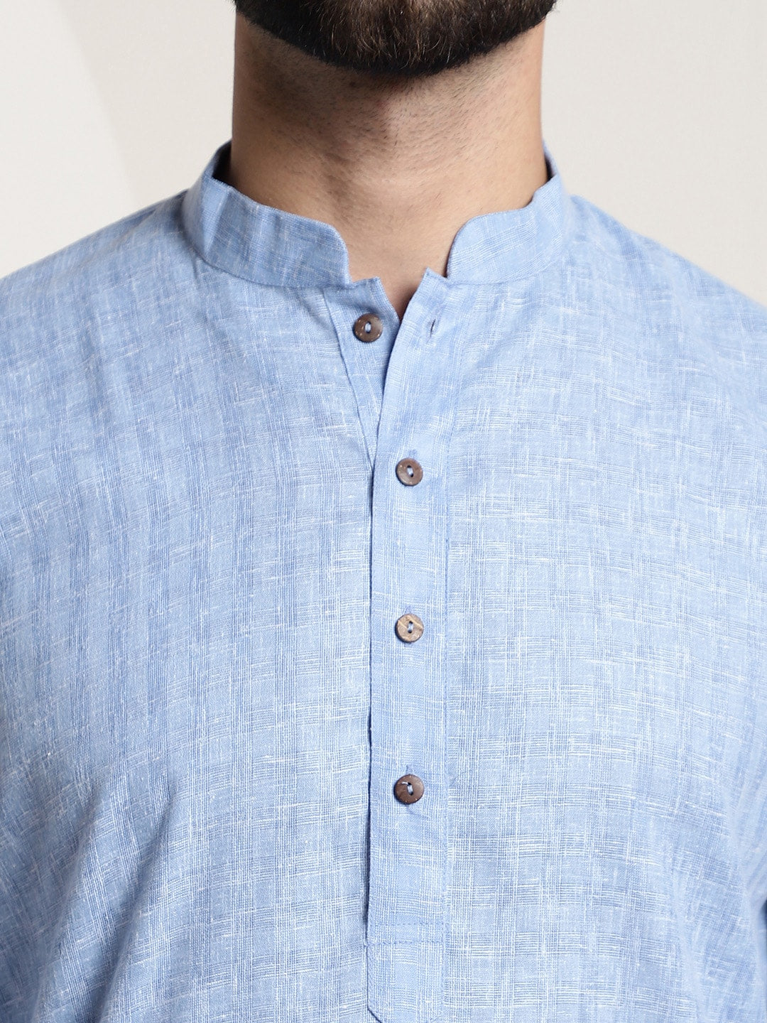 Sojanya Men Blue Dobby Self-Checked Straight Kurta 